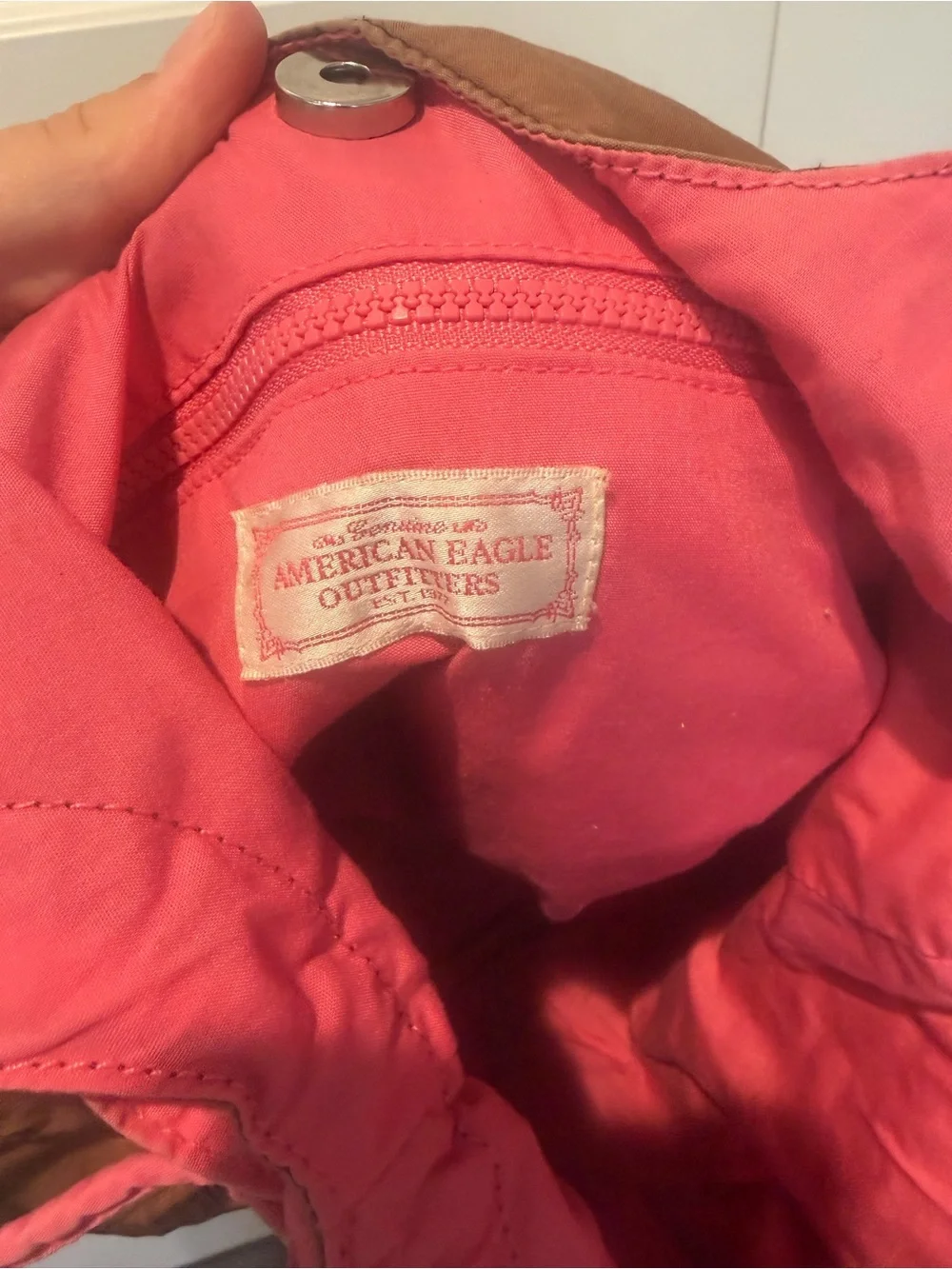 Y2K American Eagle RipStop Hobo Shoulder Bag Chocolate Brown & Pink